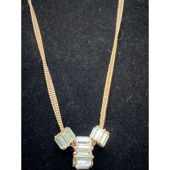 Betsey Johnson Jewelry - Betsey Johnson Clear Crystal Rose Gold Tone Baguette Pendant Necklace Signed